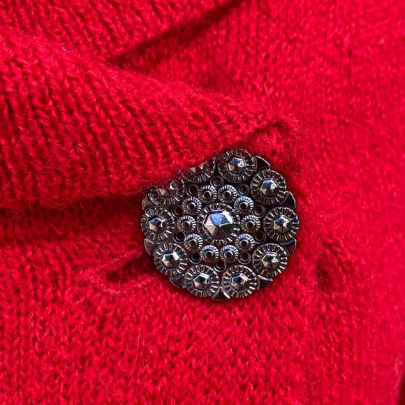 Adrienne Vittadini Wool Blend Cardigan Sz S Red Holiday Bling Asymmetric Party - Picture 5 of 12